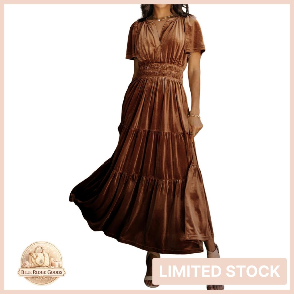 Vintage Velvet Maxi Dress Elegant Tiered Ruffle Flowy Formal Wedding Guest